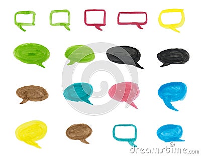 Set of colorful watercolor speech bubbles hand painted Stock Photo