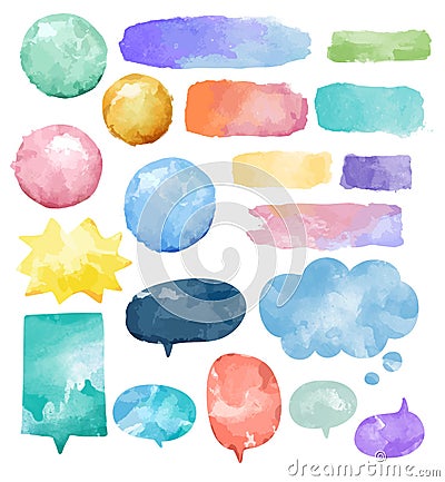 Basic Set of colorful watercolor speech bubbles vector Vector Illustration