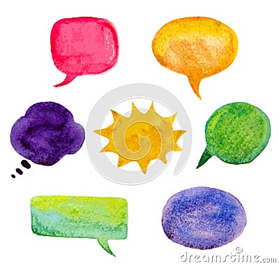 Set of colorful watercolor speech bubbles Vector Illustration