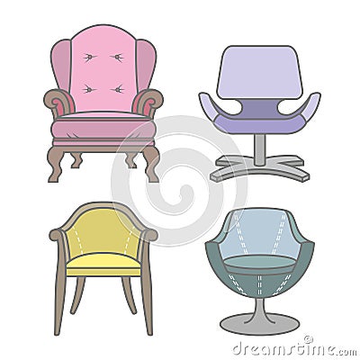 Set of colorfull vector armchairs Vector Illustration
