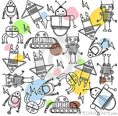 Set of coloring cartoon robots Vector Illustration