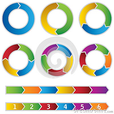 Set of colourful Circle Diagrams and arrows Vector Illustration