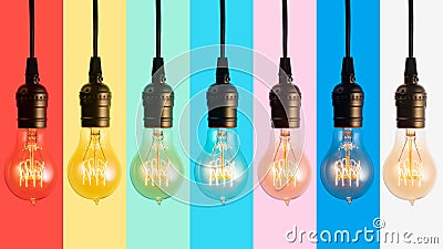 Set of colourful Ediison light bulbs Stock Photo