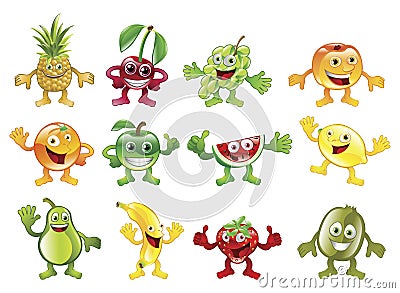 Set of colourful fruit character mascots Vector Illustration