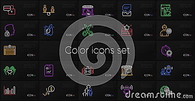 Set of Column chart, Corrupted file and Equity line icons. For design. Vector Vector Illustration