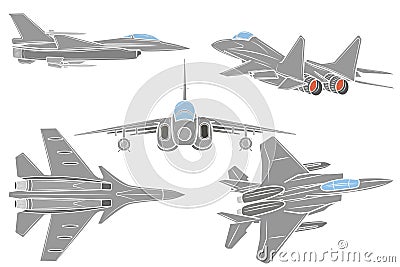 Set of combat army fighter on a white background. Vector illustration Vector Illustration