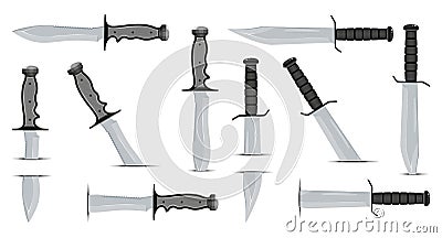 Set of Combat Knife. Special Tactics Knife. Hunting Equipment. Edged Weapons Symbol. Vector Illustration