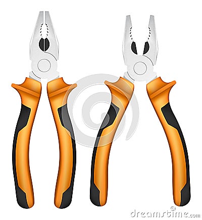 Set combination pliers with orange handles Vector Illustration