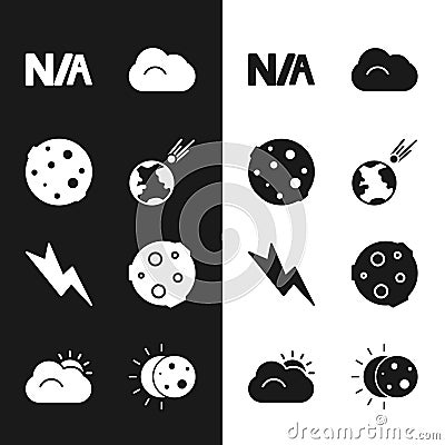 Set Comet falling down fast, Moon, Not applicable, Cloud, Lightning bolt, Eclipse of the sun and Sun and cloud icon Vector Illustration