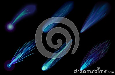 Set of comets on starry sky, vector illustration Vector Illustration