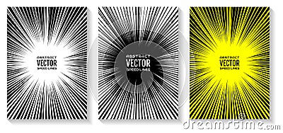 Set comic book speed lines radial background with effect power explosion. Free space in center for your text Vector Illustration