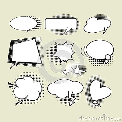 Set of comic speech bubbles in black and white color Vector Illustration