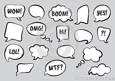 Set of comic speech bubbles, hand drawn. Vector illustration Cartoon Illustration