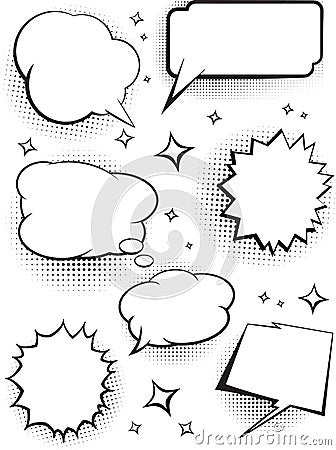 Set of comic speech talking bubbles with dots shadow. Vector ill Vector Illustration