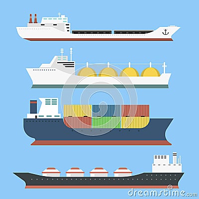 Cargo vessels and tankers shipping delivery bulk carrier Vector Illustration