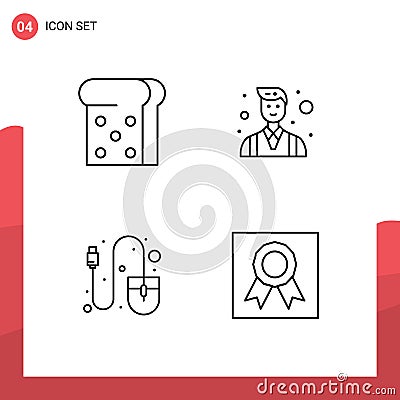 Set of 4 Commercial Filledline Flat Colors pack for bread, tool, businessman, computer, badges Vector Illustration