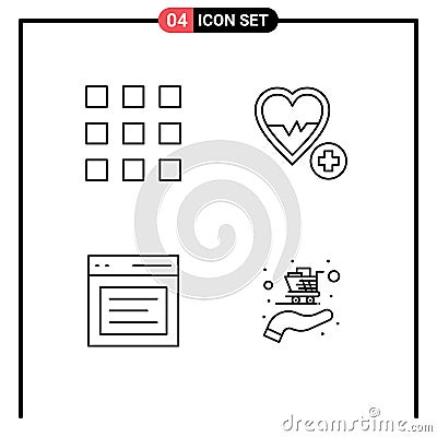 Set of 4 Commercial Filledline Flat Colors pack for buttons, communication, lock, love, interface Vector Illustration