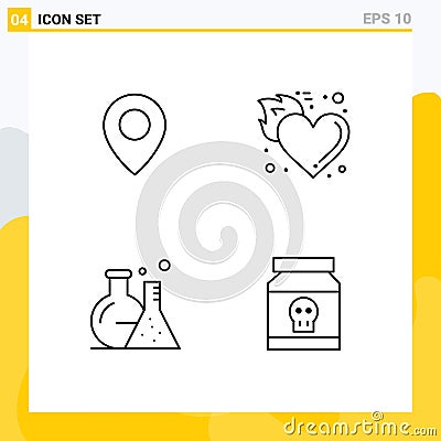 Set of 4 Commercial Filledline Flat Colors pack for twitter, flask, fire, hot, science Vector Illustration