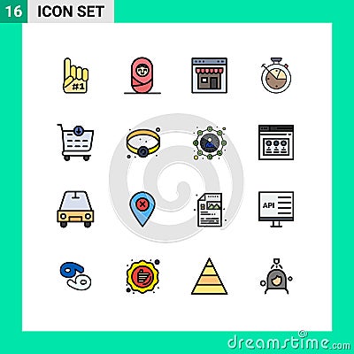 16 User Interface Flat Color Filled Line Pack of modern Signs and Symbols of checkout, data scince, interface, clock, measure Vector Illustration