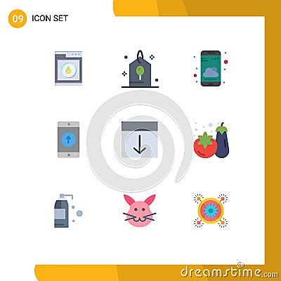 Set of 9 Commercial Flat Colors pack for arrange, smartphone, phone, mobile application, application Vector Illustration