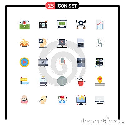 Set of 25 Commercial Flat Colors pack for file, share, communication, setting, gear Vector Illustration