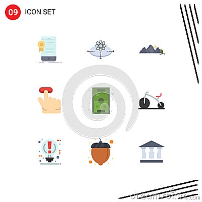 Set of 9 Commercial Flat Colors pack for gesture, click, innovation, scene, nature Vector Illustration