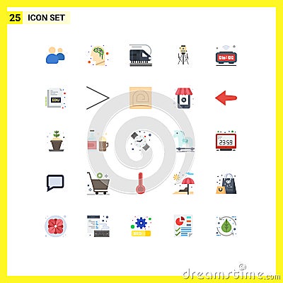 Set of 25 Commercial Flat Colors pack for internet, alarm, transport, tool, construction Vector Illustration