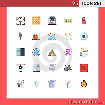 Set of 25 Commercial Flat Colors pack for mother, object, graph, target, setting Vector Illustration