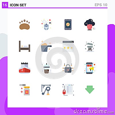Set of 16 Commercial Flat Colors pack for safety, secure, mouse, cloud, no Vector Illustration