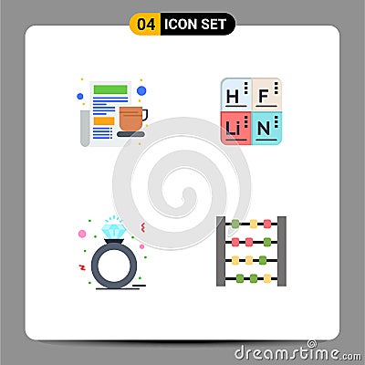 Set of 4 Commercial Flat Icons pack for breakfast, present, newspaper, elements, gift Vector Illustration