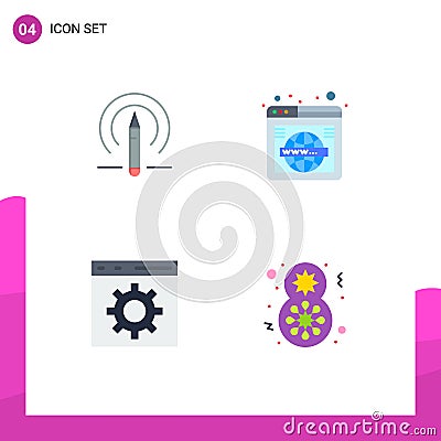 Set of 4 Commercial Flat Icons pack for learining, coding, tools, web, development Vector Illustration