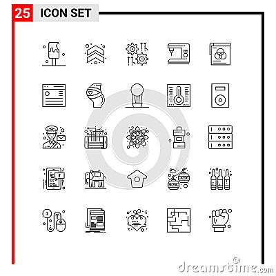 Set of 25 Commercial Lines pack for brusher, home, setting, electric, arrow Vector Illustration