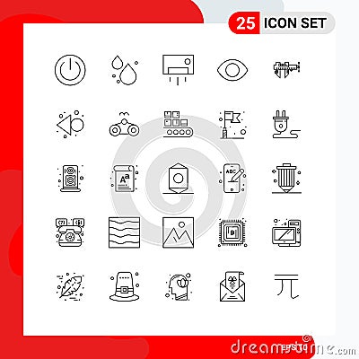 Set of 25 Commercial Lines pack for calipers, human, ac, face, house Vector Illustration