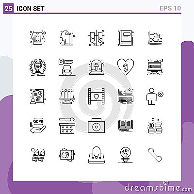 Set of 25 Commercial Lines pack for diagram, business, laboratory, analytics, bookmark Vector Illustration