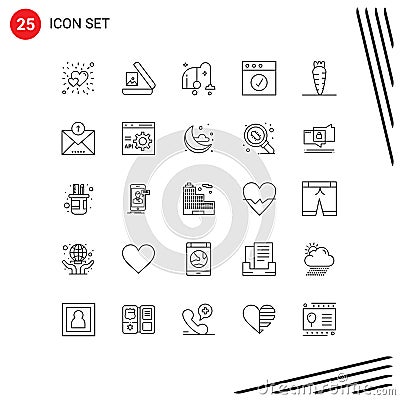 Set of 25 Commercial Lines pack for ecommerce, food, electrical, carrot, complete Vector Illustration