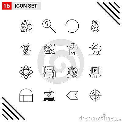 Set of 16 Commercial Outlines pack for bug, investment, clockwise, growth, flower Vector Illustration