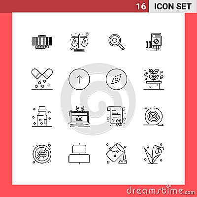 Set of 16 Commercial Outlines pack for capsule, digital, pan, watt, voltmeter Vector Illustration