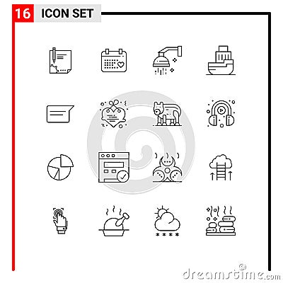 Set of 16 Commercial Outlines pack for logistic, shower, day, relaxation, beauty Vector Illustration