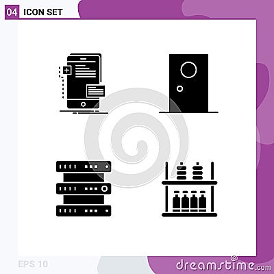 Set of 4 Commercial Solid Glyphs pack for frontend, round, phone, entrance, hosting Vector Illustration