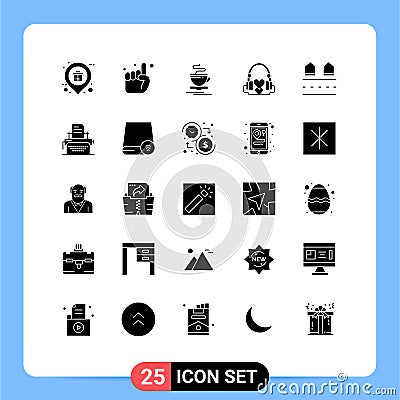 Solid Glyph Pack of 25 Universal Symbols of wedding, love, belive, hearts, hotel Vector Illustration