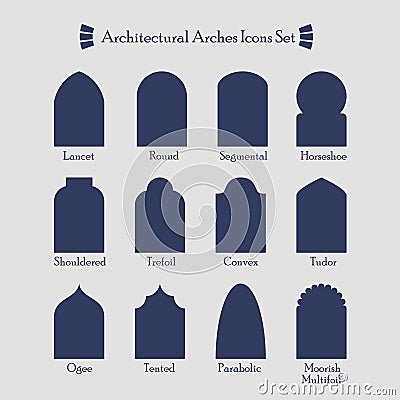 Set of common architectural silhouette arches icon Stock Photo