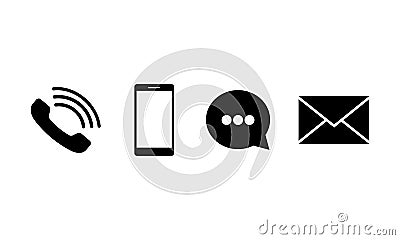 Set of communication icons set. Phone, mobile phone, chat, email for applications, web, app on isolated white background EPS 10 Vector Illustration