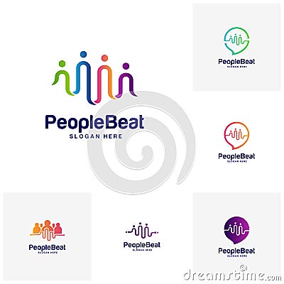 Set of Community logo template designs concepts vector illustration, People Beat logo concepts Vector Illustration