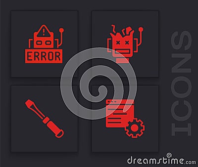 Set Computer api interface, Error robot, Broken and Screwdriver icon. Vector Stock Photo