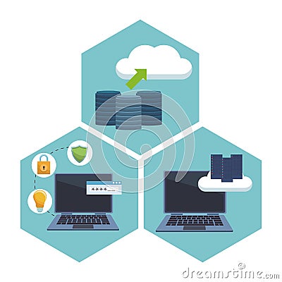 Set computer with informatic items Vector Illustration