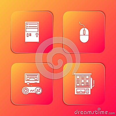 Set Computer, mouse, Game console with joystick and Slot machine icon. Vector Stock Photo