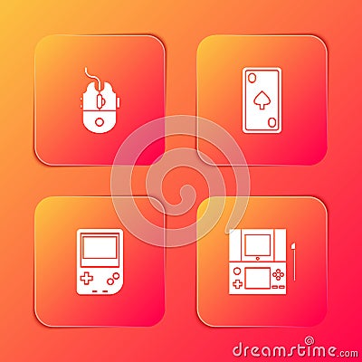 Set Computer mouse gaming, Playing card with diamonds, Portable video game console and icon. Vector Vector Illustration