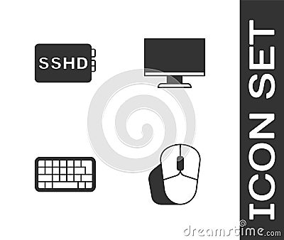 Set Computer mouse, SSHD card, Keyboard and monitor screen icon. Vector Vector Illustration
