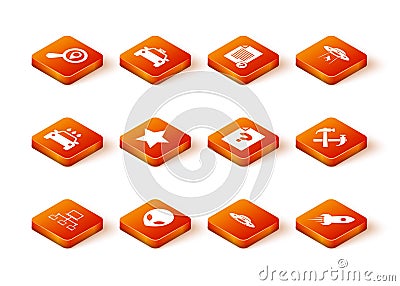 Set Computer network, Alien, Car wash, Star, UFO flying spaceship and Unknown document icon. Vector Vector Illustration