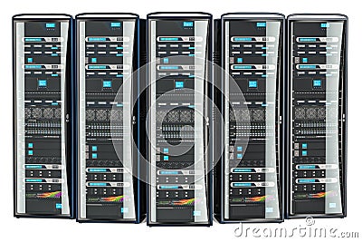 Set of Computer Server Racks, 3D rendering Stock Photo